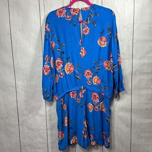 Loft Beach Womens Shimmer Garden Floral Beachy Blue Pockets Lightweight Romper - Picture 16 of 16